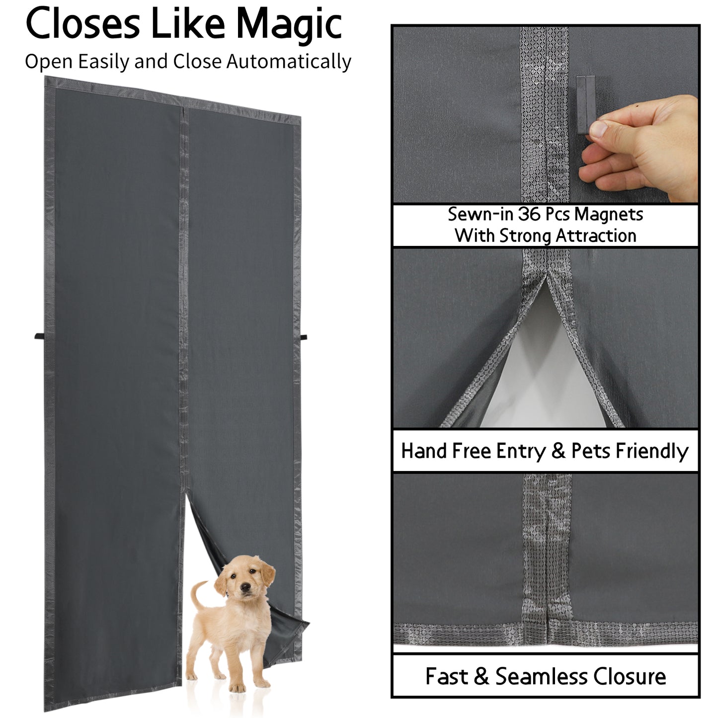 Mpmedo Magnetic Thermal Insulated Door Curtain,Thicker Layered Fabric Doorway Curtains,Temporary Door Insulation Cover Keep Warm Winter&Cool Summer,Dark Grey Fabric Door Window Insulation Kit for Winter