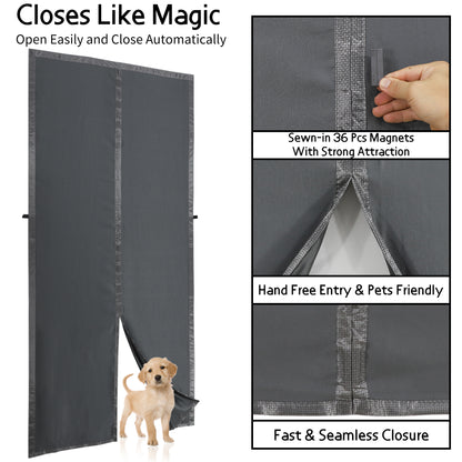 Mpmedo Magnetic Door Insulation Cover,Thicker Layered Fabric Durable Doorway Thermal Curtains,Temporary Fabric Door Seal Cover,Keep Warm Winter,Dark Grey Fabric Door Window Insulation kit for Winter