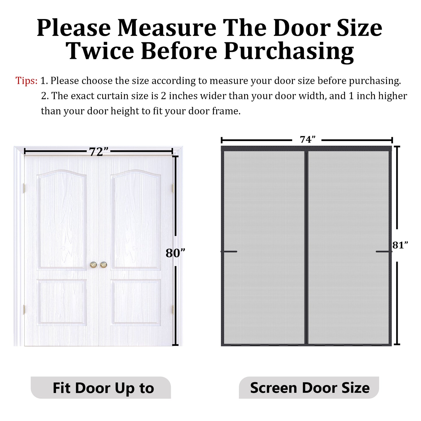 Mpmedo Magnetic Screen Door Upgraded-Model Full Strip Magnets 74x81 Inch,Fiberglass Heavy Duty Mesh Sliding Screen Door,Full Frame Seal Retractable French Door Screen Magnetic Closure for Patio Sliding Door