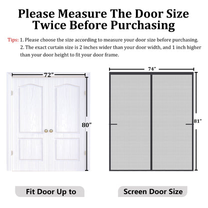 Mpmedo Magnetic Screen Door Upgraded-Model Full Strip Magnets 74x81 Inch,Fiberglass Heavy Duty Mesh Sliding Screen Door,Full Frame Seal Retractable French Door Screen Magnetic Closure for Patio Sliding Door