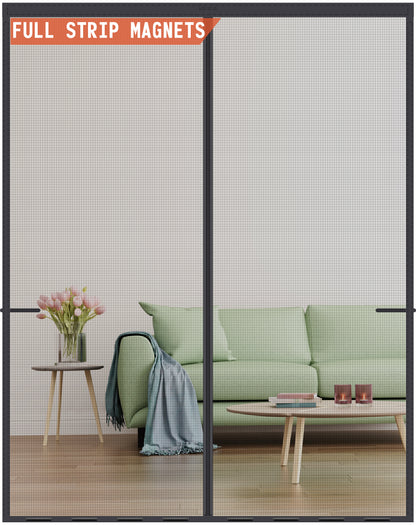 Mpmedo Magnetic Screen Door Upgraded-Model Full Strip Magnets 74x81 Inch,Fiberglass Heavy Duty Mesh Sliding Screen Door,Full Frame Seal Retractable French Door Screen Magnetic Closure for Patio Sliding Door