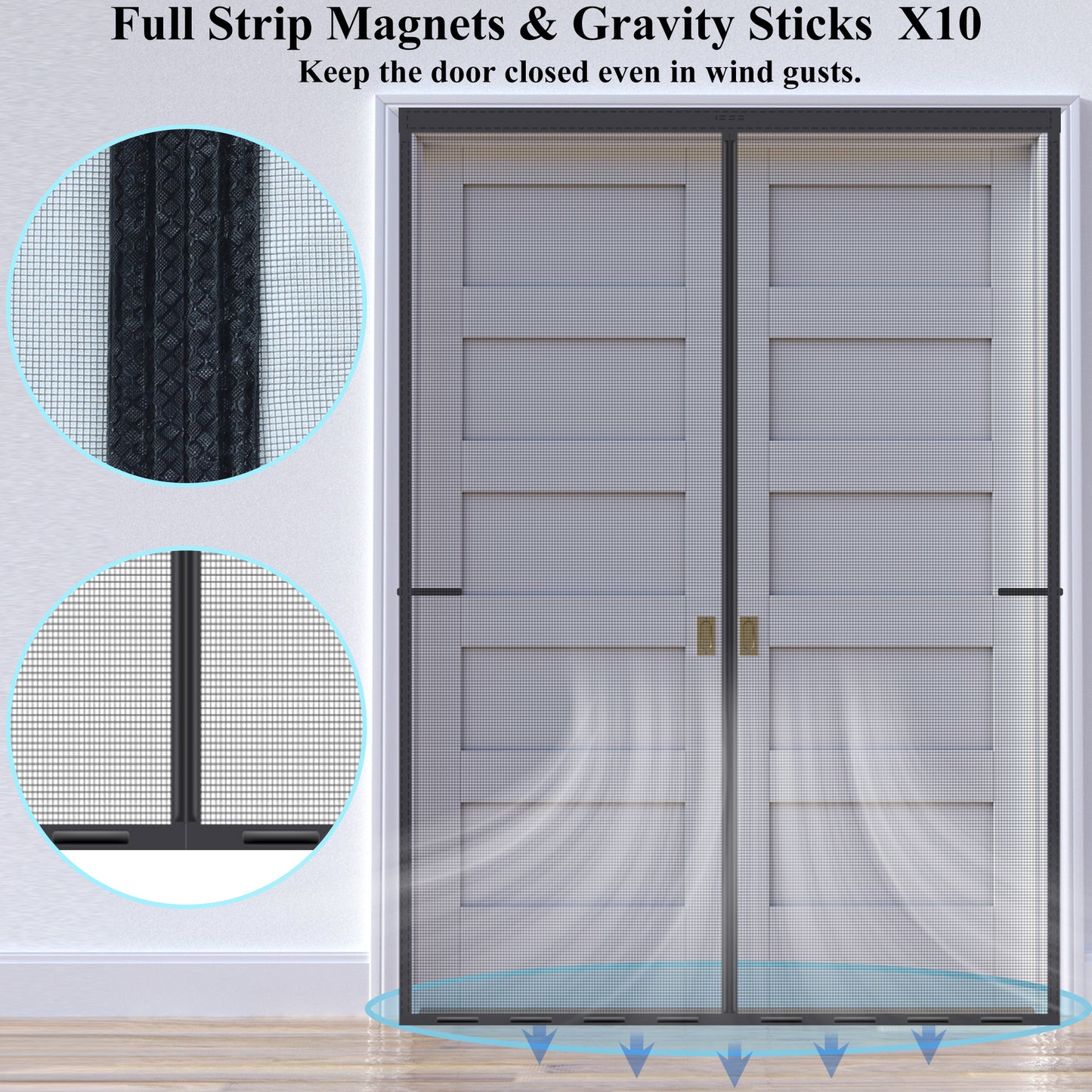 Mpmedo Magnetic Screen Door Upgraded-Model Full Strip Magnets 74x81 Inch,Fiberglass Heavy Duty Mesh Sliding Screen Door,Full Frame Seal Retractable French Door Screen Magnetic Closure for Patio Sliding Door