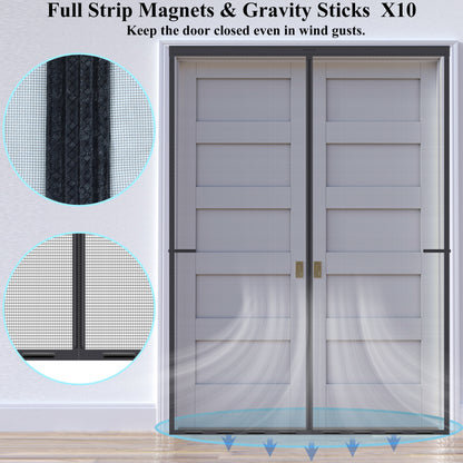 Mpmedo Magnetic Screen Door Upgraded-Model Full Strip Magnets 74x81 Inch,Fiberglass Heavy Duty Mesh Sliding Screen Door,Full Frame Seal Retractable French Door Screen Magnetic Closure for Patio Sliding Door