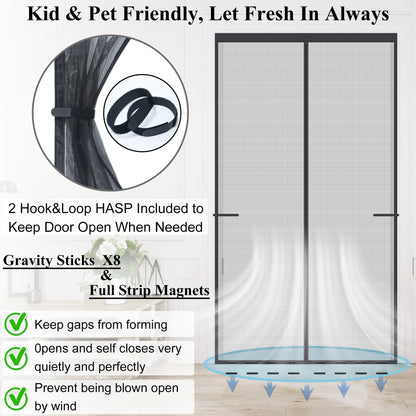 Mpmedo Magnetic Screen Door Upgraded-Model Full Strip Magnets,Reinforced Heavy Duty Mesh Screen Doors Magnets,Full Frame Seal Retractable Door Screen Magnetic Closure for Single Front Patio Sliding Door