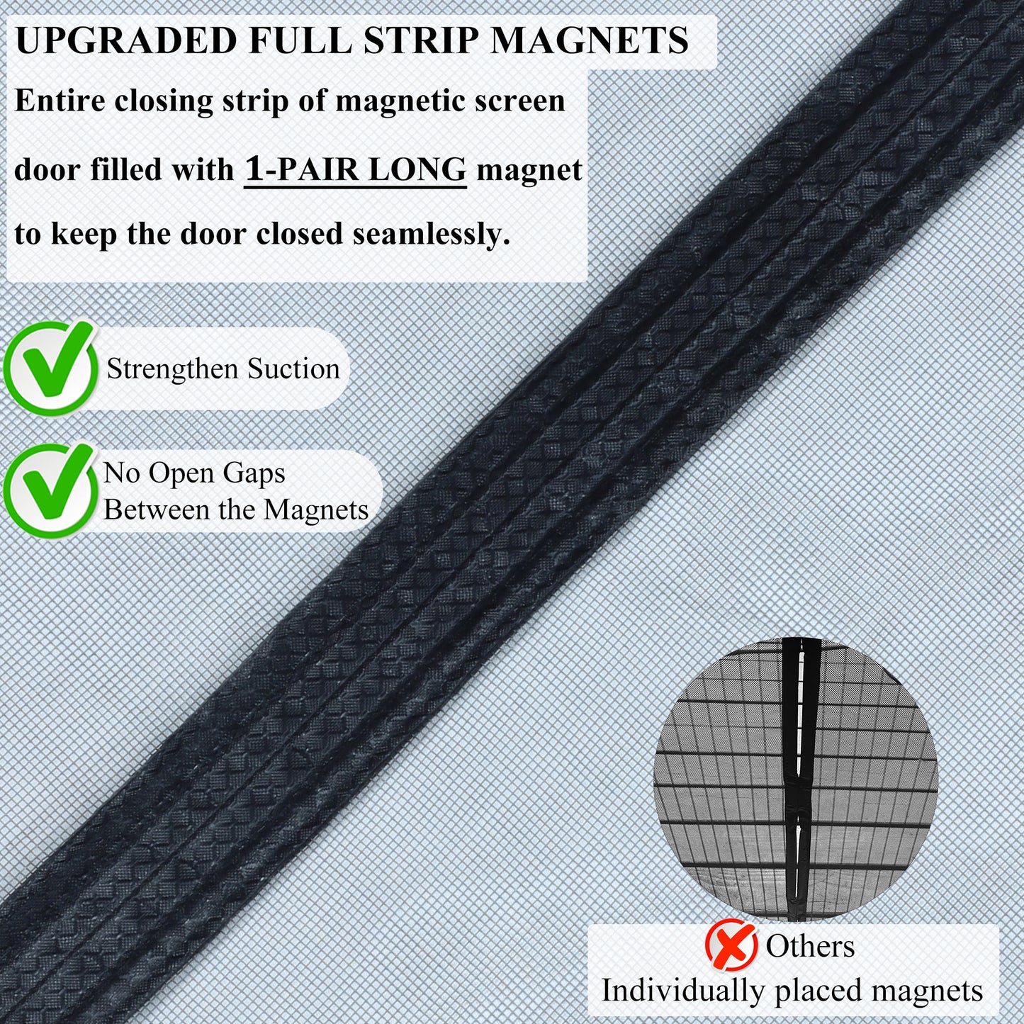 Mpmedo Magnetic Screen Door Upgraded-Model Full Strip Magnets,Reinforced Heavy Duty Mesh Screen Doors Magnets,Full Frame Seal Retractable Door Screen Magnetic Closure for Single Front Patio Sliding Door